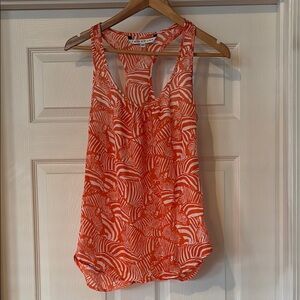 Trina Turk Orange and White Patterned Racer Back Silk Tank Top